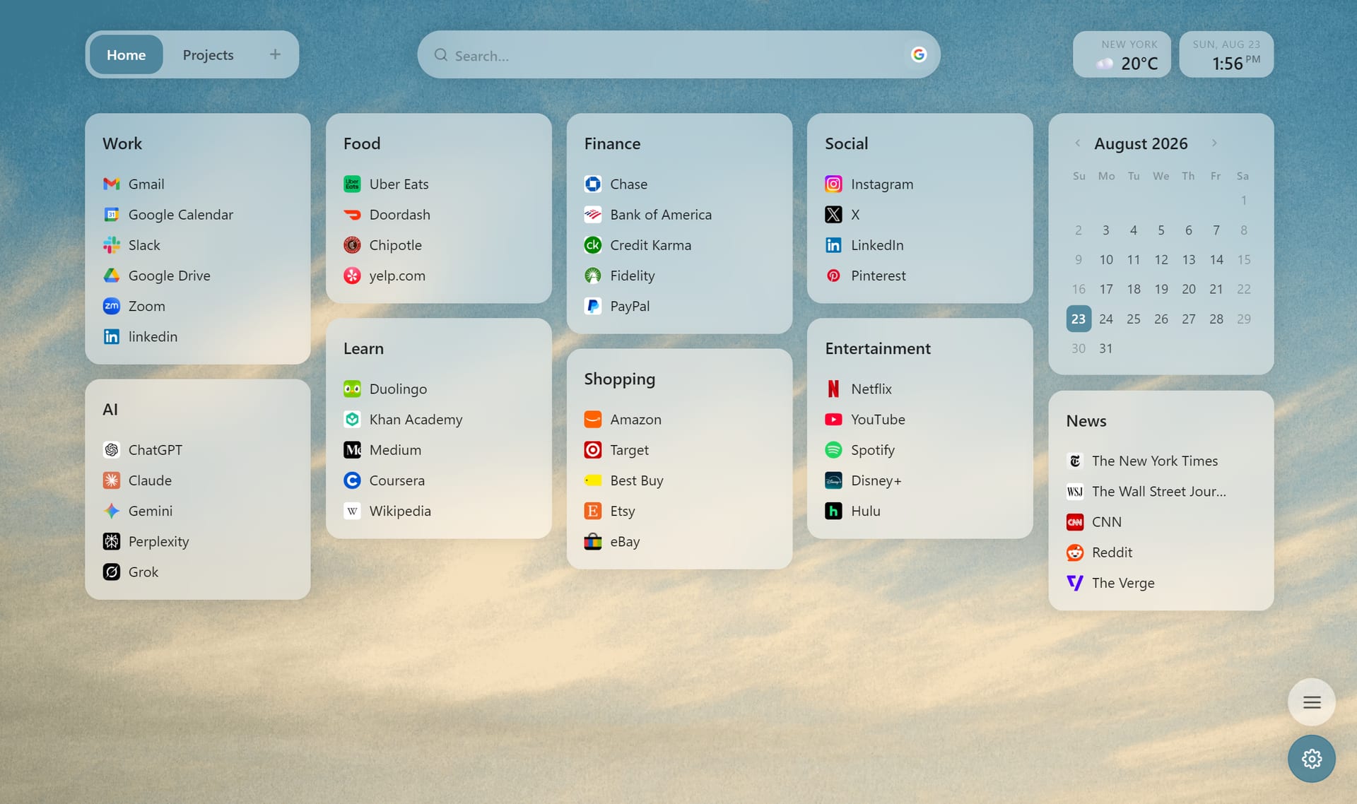 Markmez new tab with organized boards of bookmarks