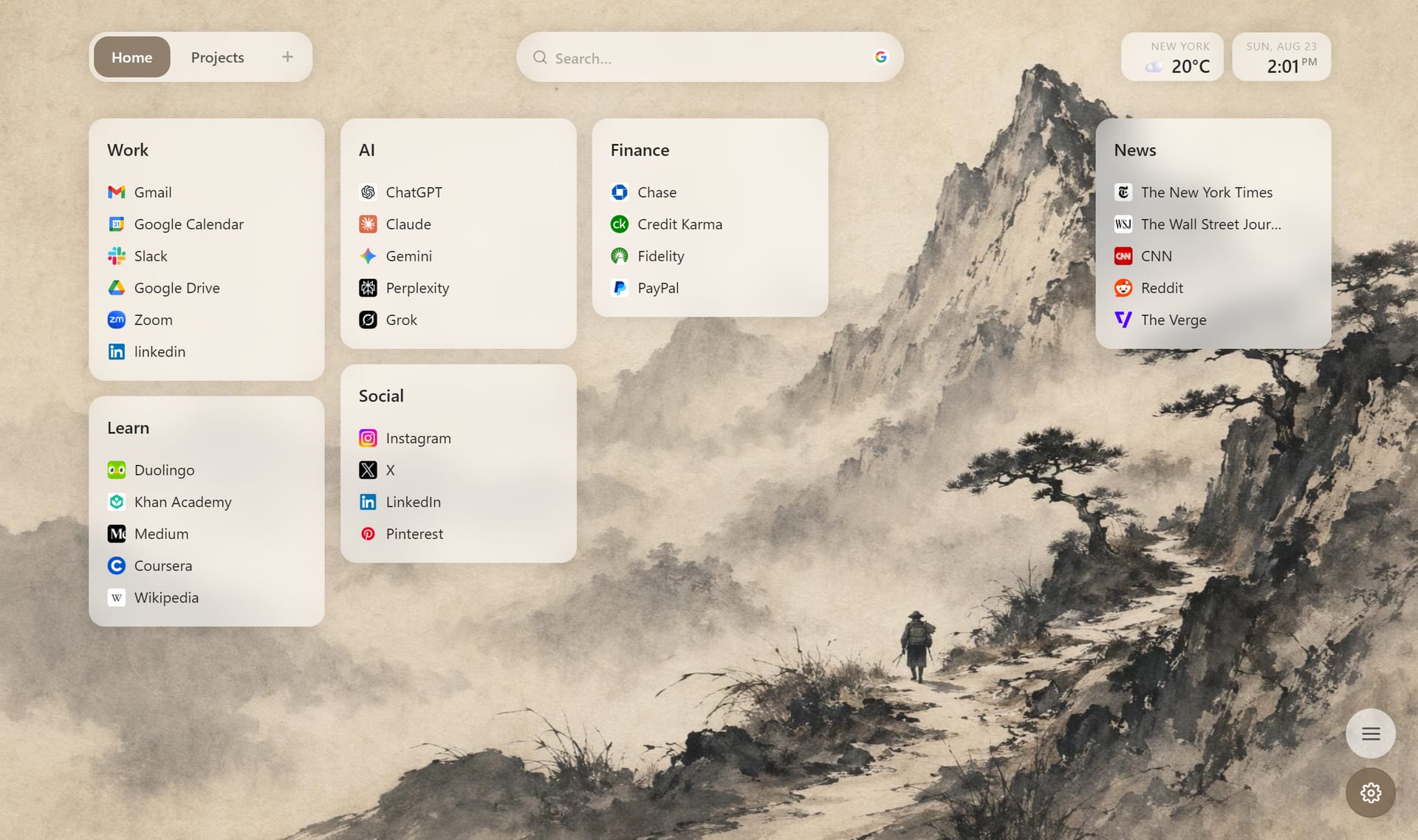 Markmez new tab with organized boards of bookmarks