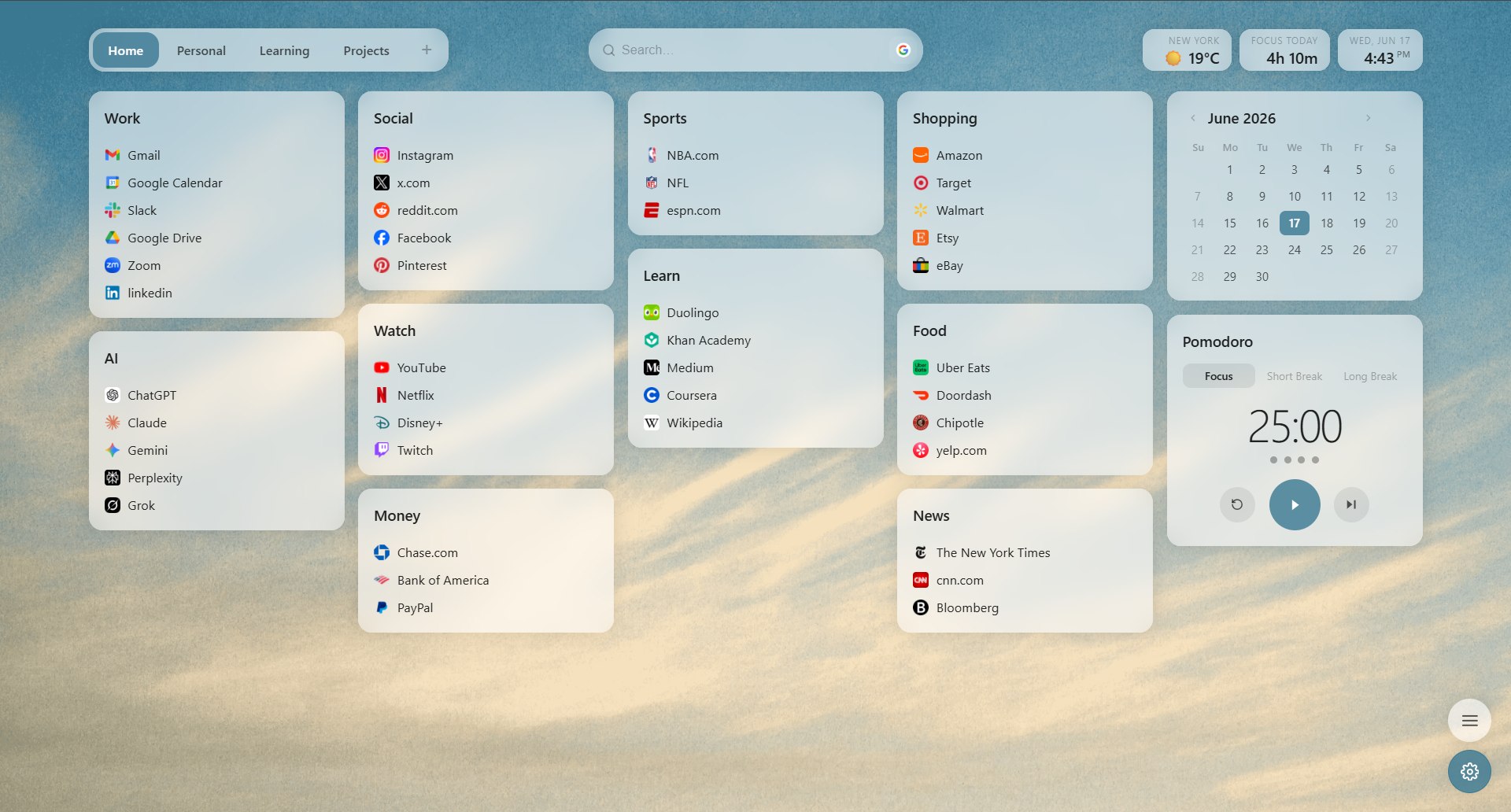 Markmez new tab with organized boards of bookmarks